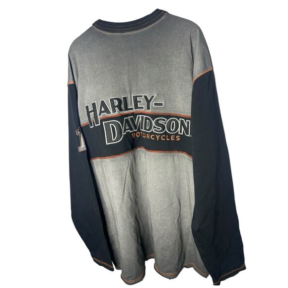 Harley Davidson Motorcycles Embroidered Iron Block Henley Style Long Sleeve 3XL - Picture 2 of 3